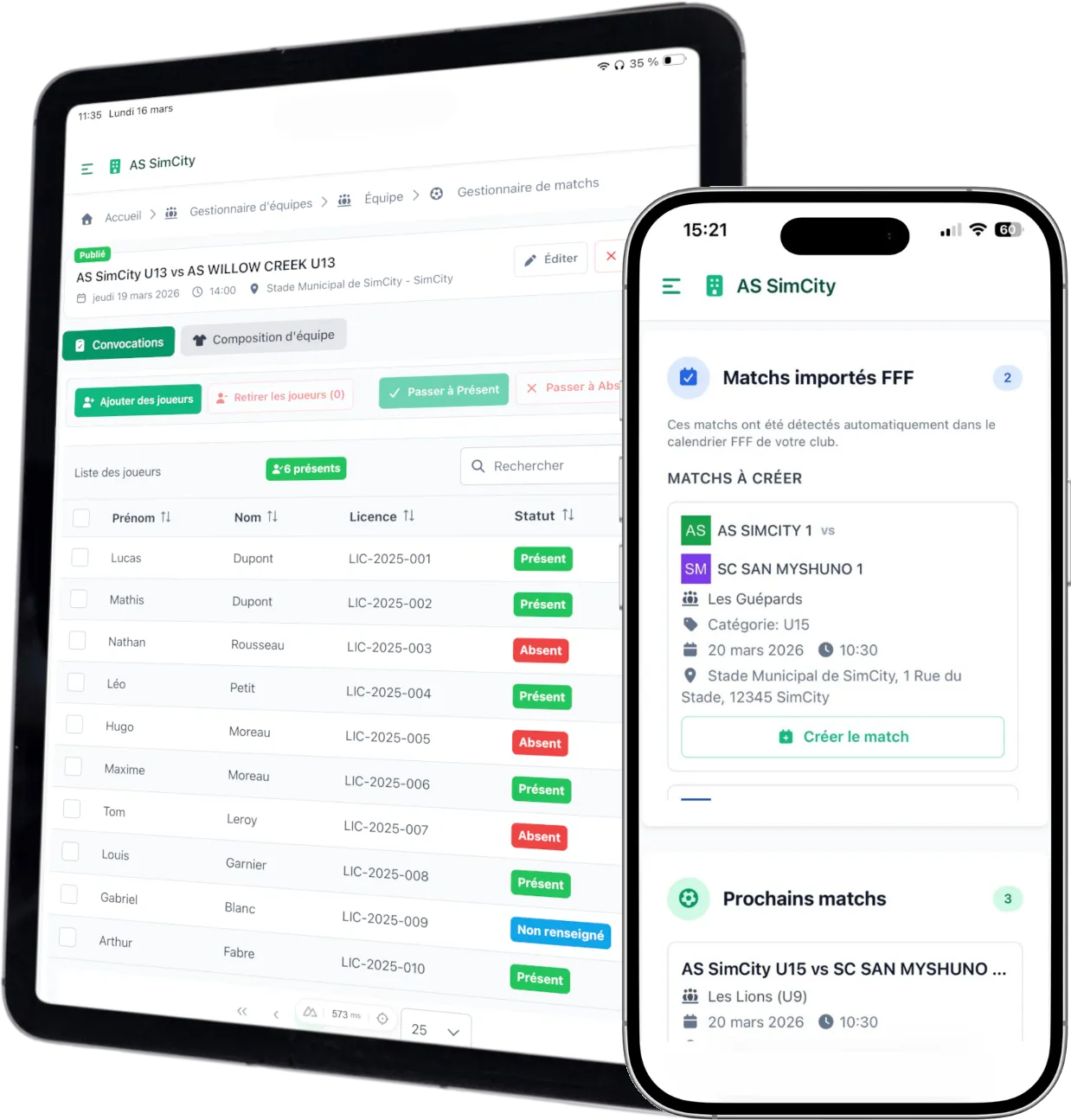 Interface Footly – gestion des convocations et import FFF