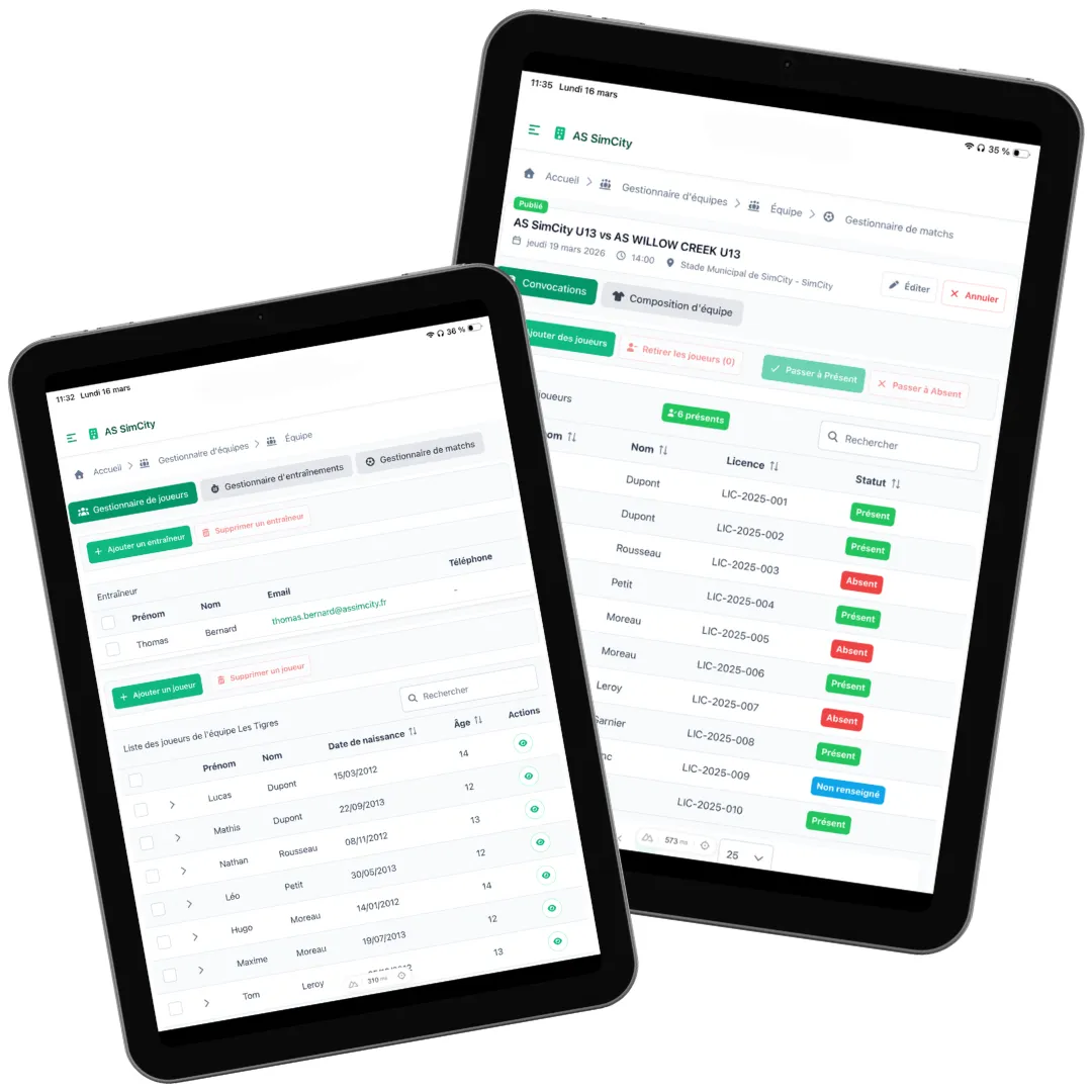 Coach interface – football club management app