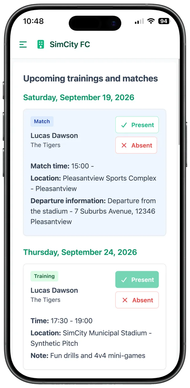 Mobile screen for replying in or out to a call-up