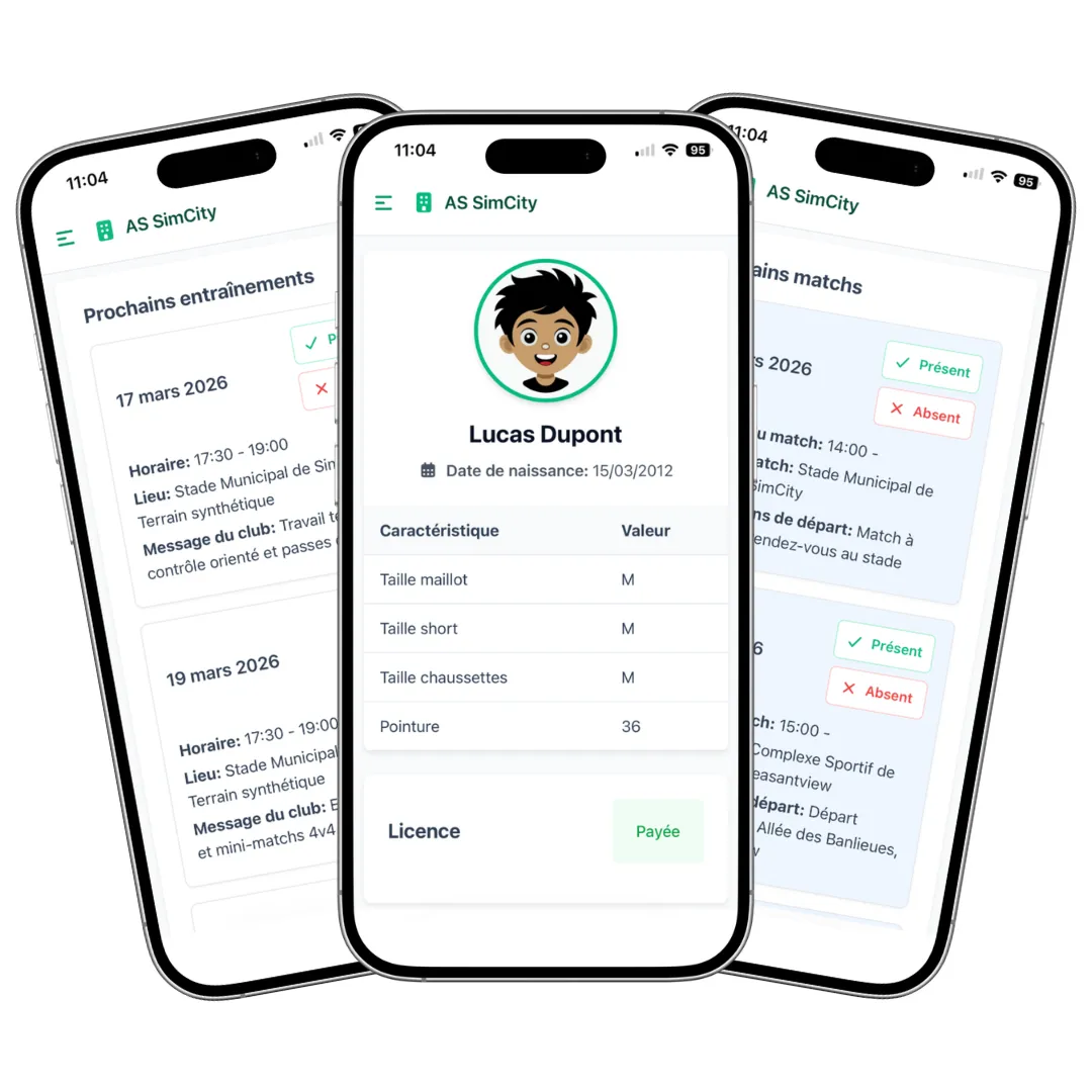 Interface parent – application club de foot