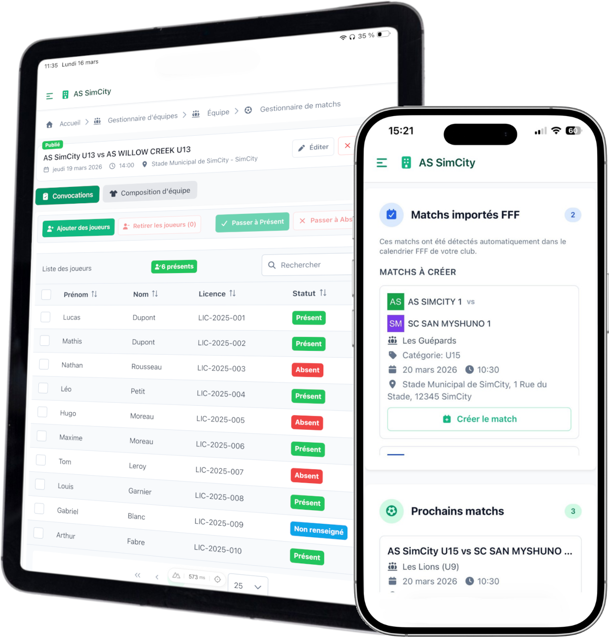 Interface Footly – gestion des convocations et import FFF