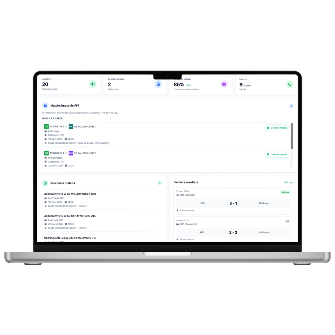 Interface dirigeant – application club de foot