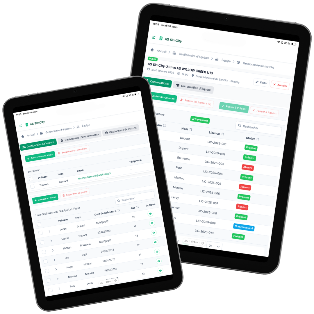 Interface coach – application club de foot